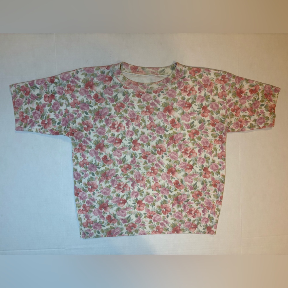 Floral multicolored short sleeve top crewneck sweatshirt style size large